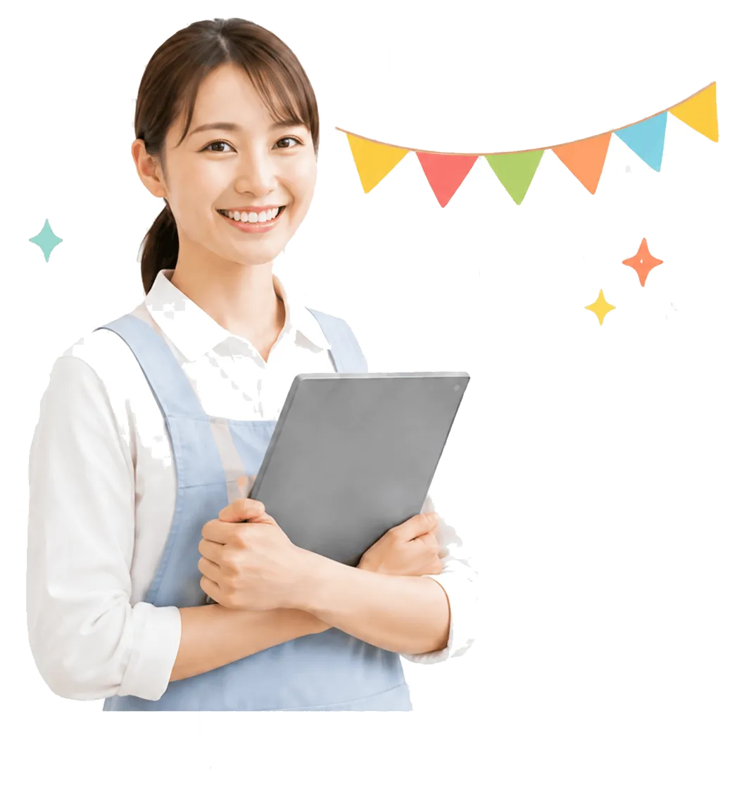 笑顔で相談に応じる保育士のスタッフ
